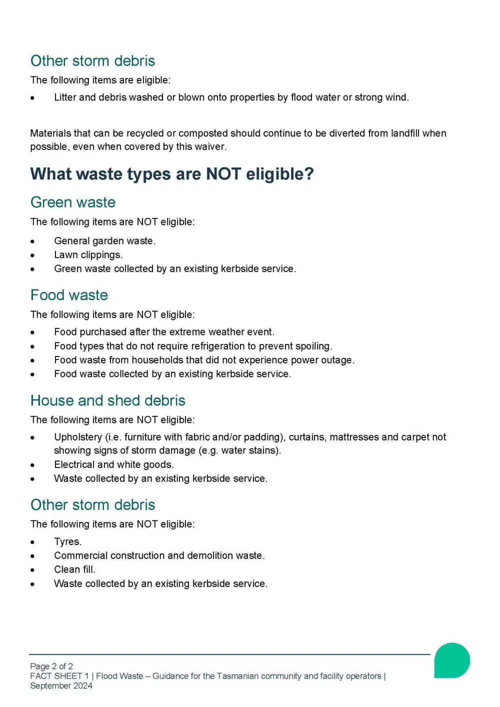 FACTSHEET 1 Eligible Flood and Storm Waste Page 2
