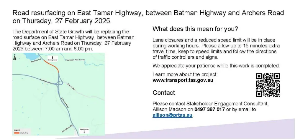 Road resurfacing East Tamar Highway Batman to Archers Page 2