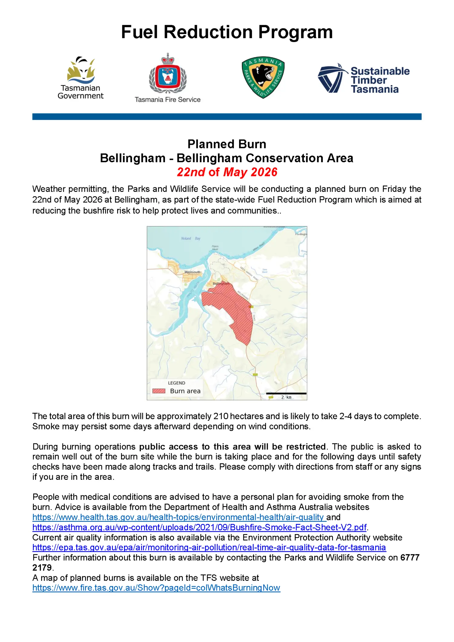 Burn notification BELCA002 AP Bellingham Road Bellingham 22nd May 2026